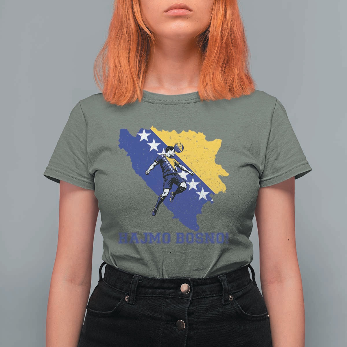 Vintage Bosnian Map Football Fan T Shirt For Women Proud Balkan Heritage Gift