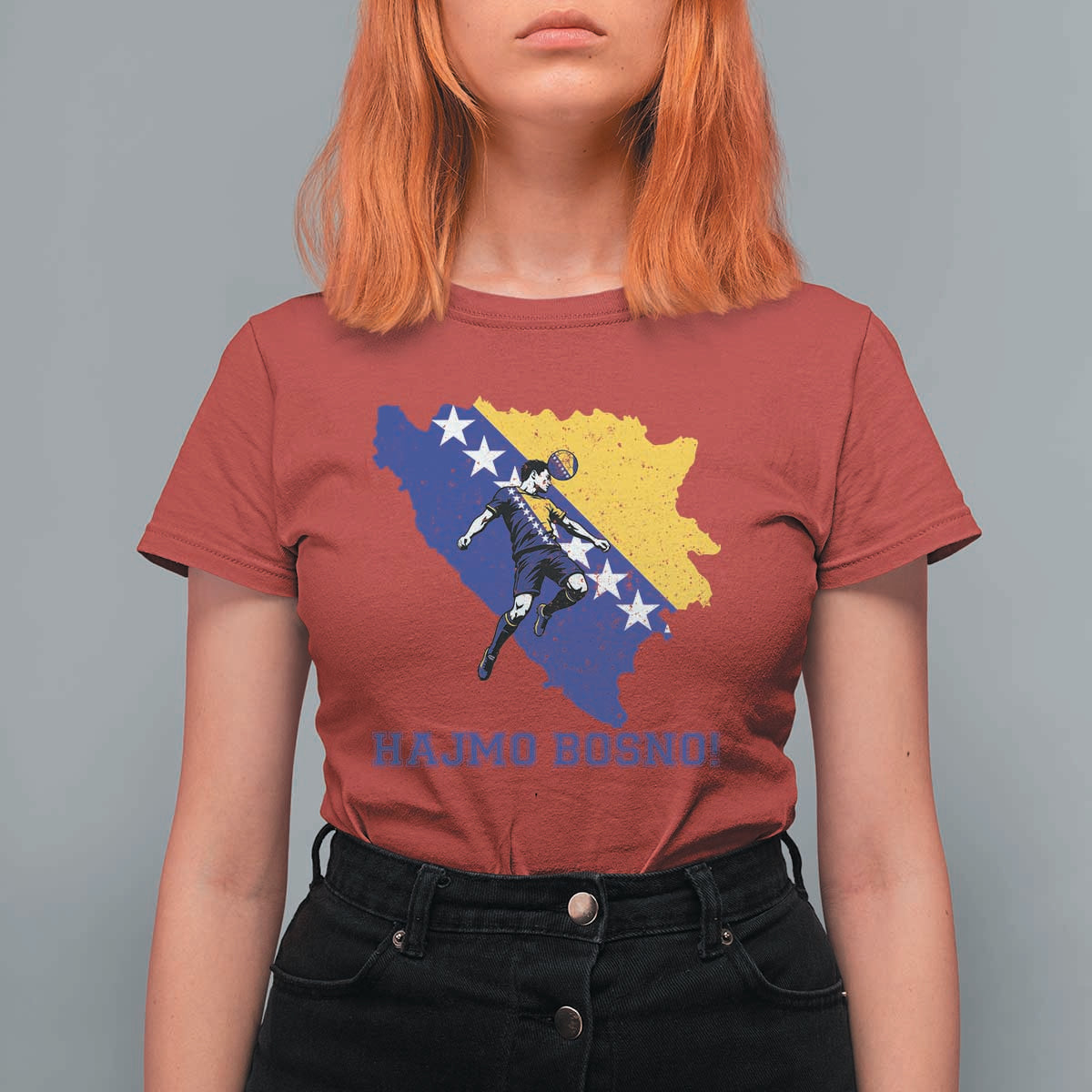 Vintage Bosnian Map Football Fan T Shirt For Women Proud Balkan Heritage Gift