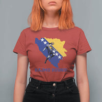 Vintage Bosnian Map Football Fan T Shirt For Women Proud Balkan Heritage Gift