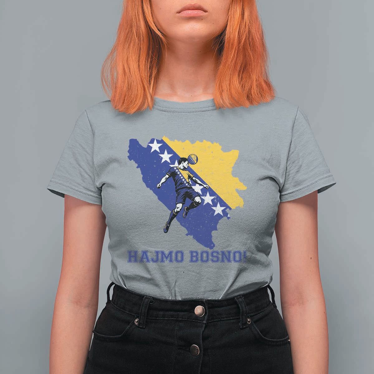 Vintage Bosnian Map Football Fan T Shirt For Women Proud Balkan Heritage Gift