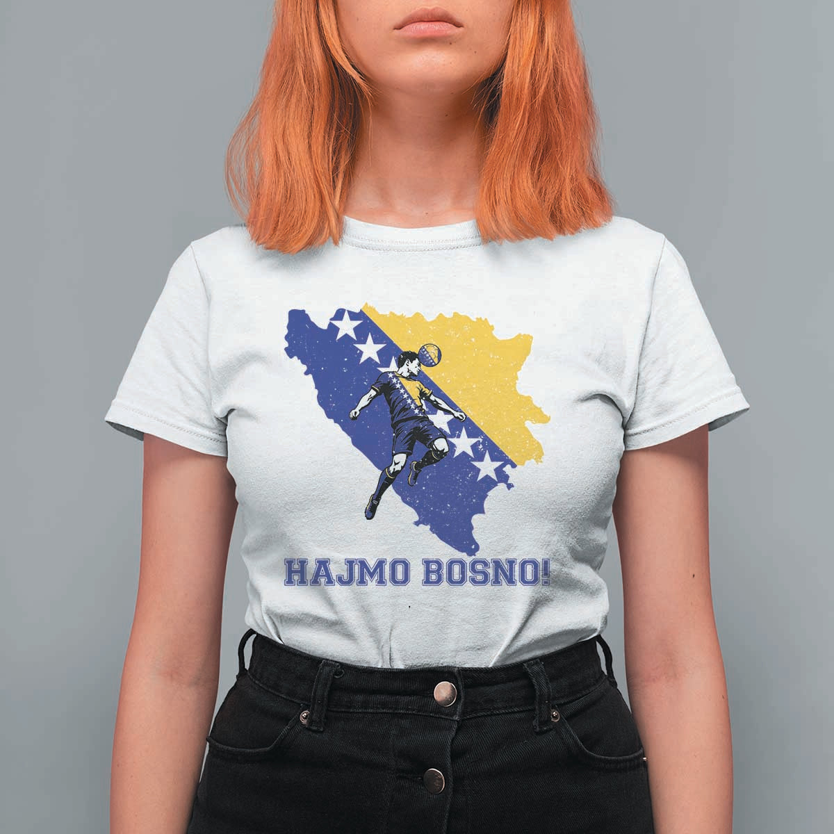 Vintage Bosnian Map Football Fan T Shirt For Women Proud Balkan Heritage Gift