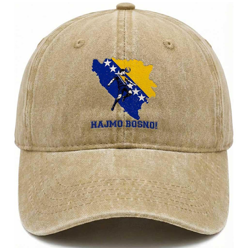Vintage Bosnian Map Football Fan Washed Cotton Baseball Cap Proud Balkan Heritage Gift