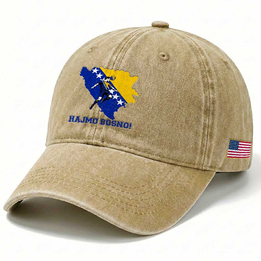 Vintage Bosnian Map Football Fan Washed Cotton Baseball Cap Proud Balkan Heritage Gift