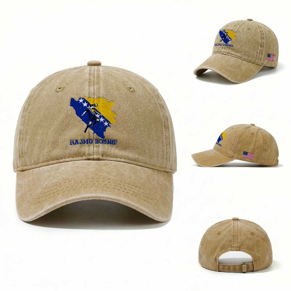 Vintage Bosnian Map Football Fan Washed Cotton Baseball Cap Proud Balkan Heritage Gift