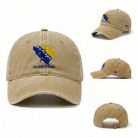 Vintage Bosnian Map Football Fan Washed Cotton Baseball Cap Proud Balkan Heritage Gift
