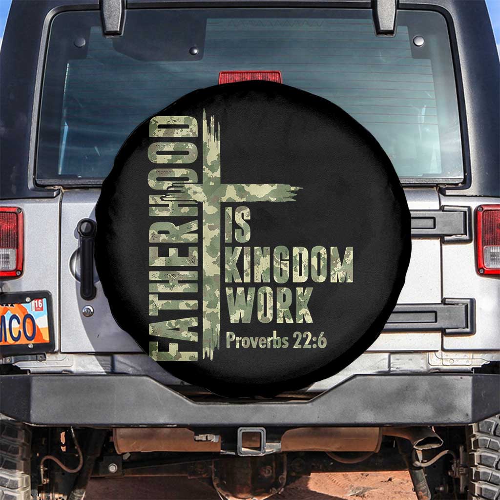 Fatherhood Is Kingdom Work Spare Tire Cover Camo Christian Fathers Day Gift