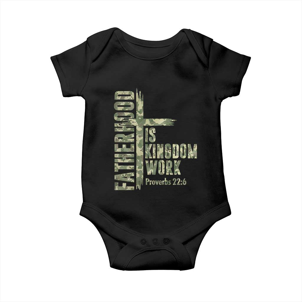 Fatherhood Is Kingdom Work Baby Onesie Camo Christian Fathers Day Gift