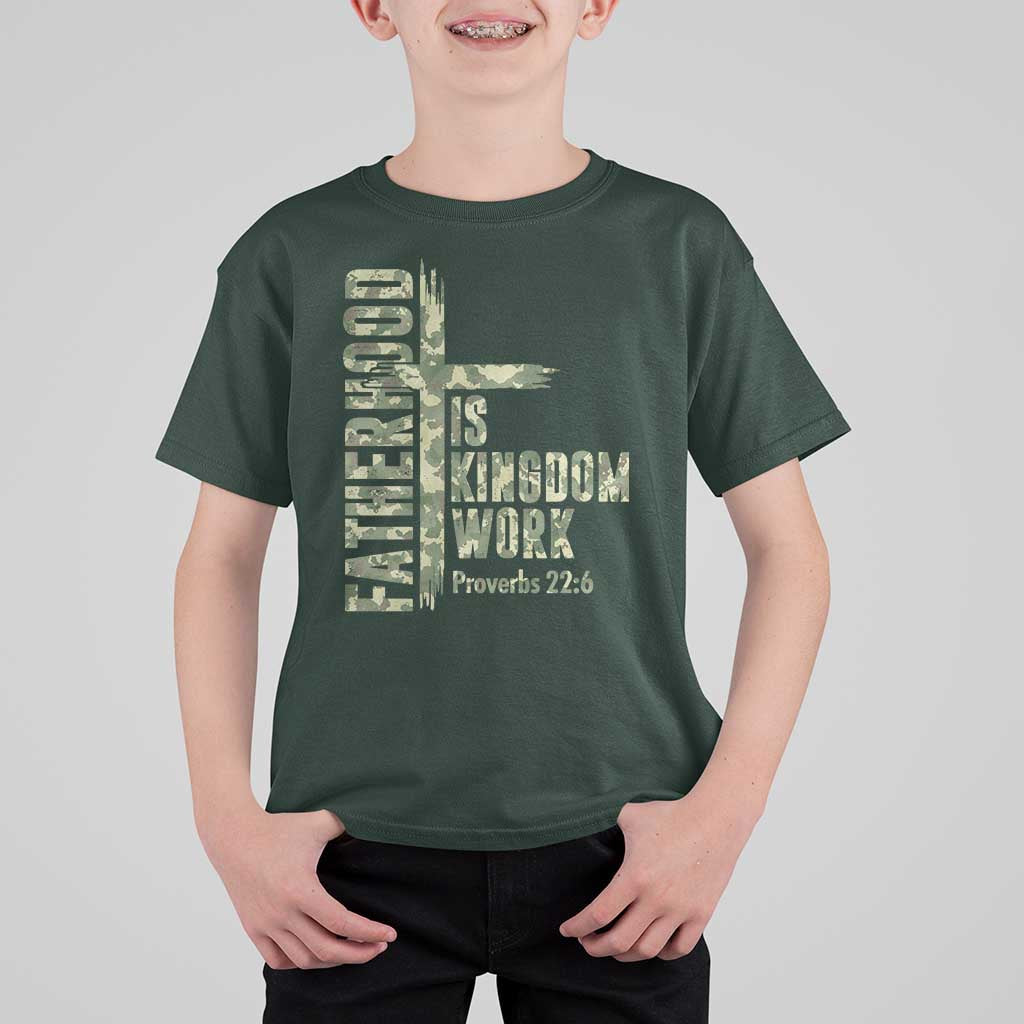 Fatherhood Is Kingdom Work T Shirt For Kid Camo Christian Fathers Day Gift