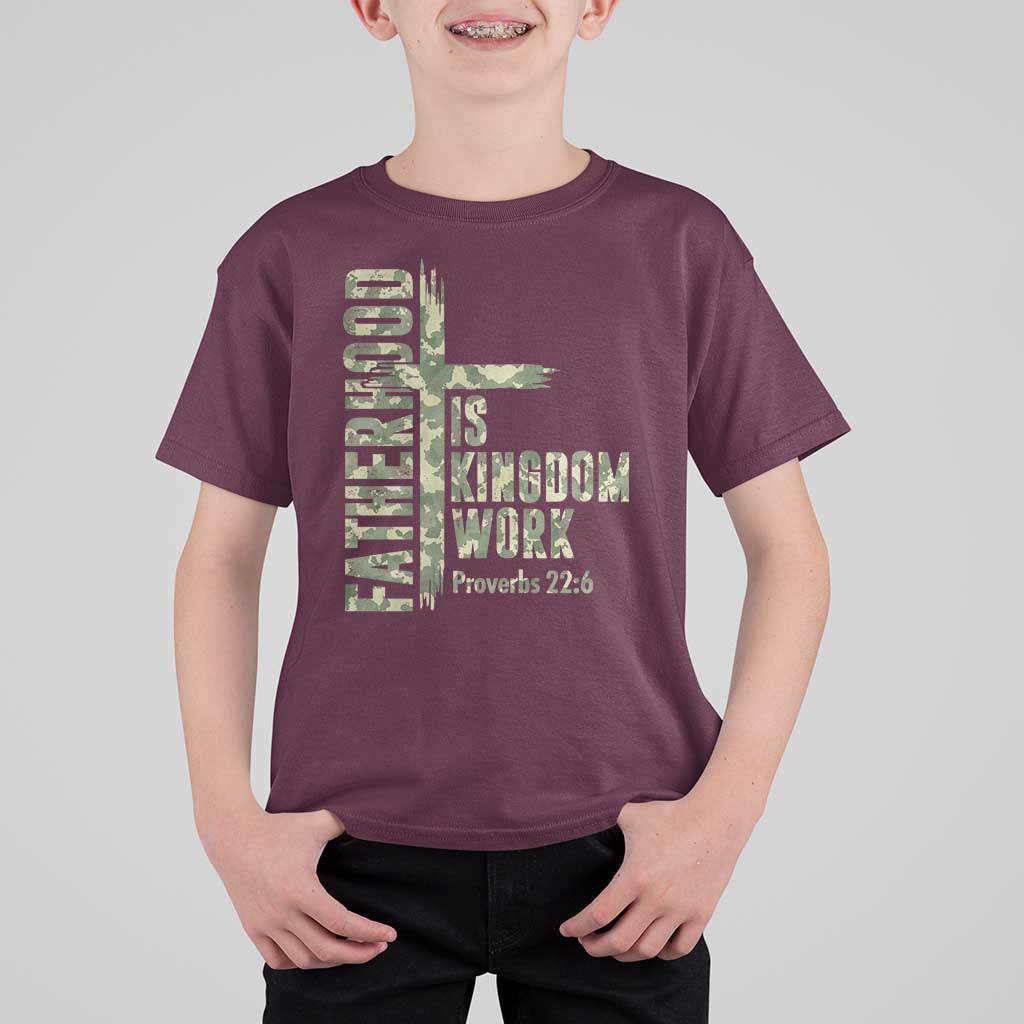 Fatherhood Is Kingdom Work T Shirt For Kid Camo Christian Fathers Day Gift