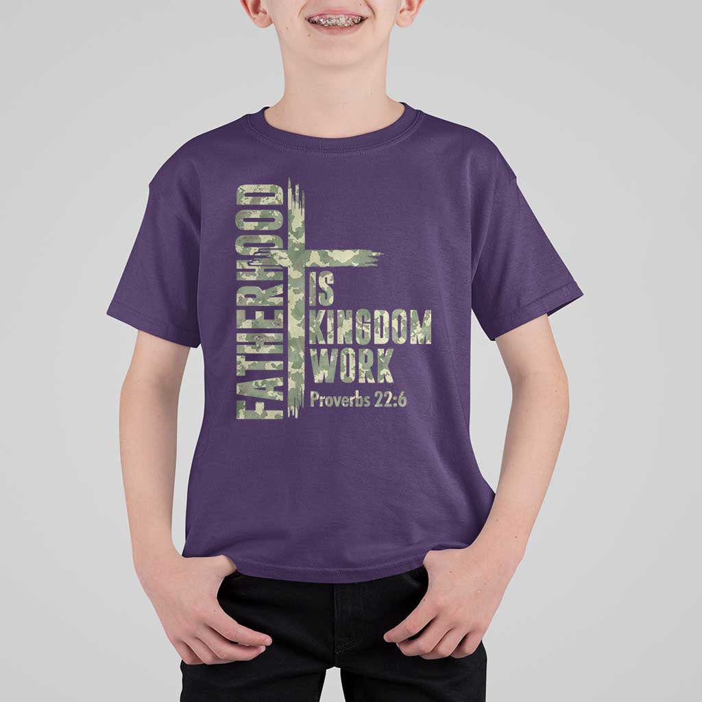 Fatherhood Is Kingdom Work T Shirt For Kid Camo Christian Fathers Day Gift