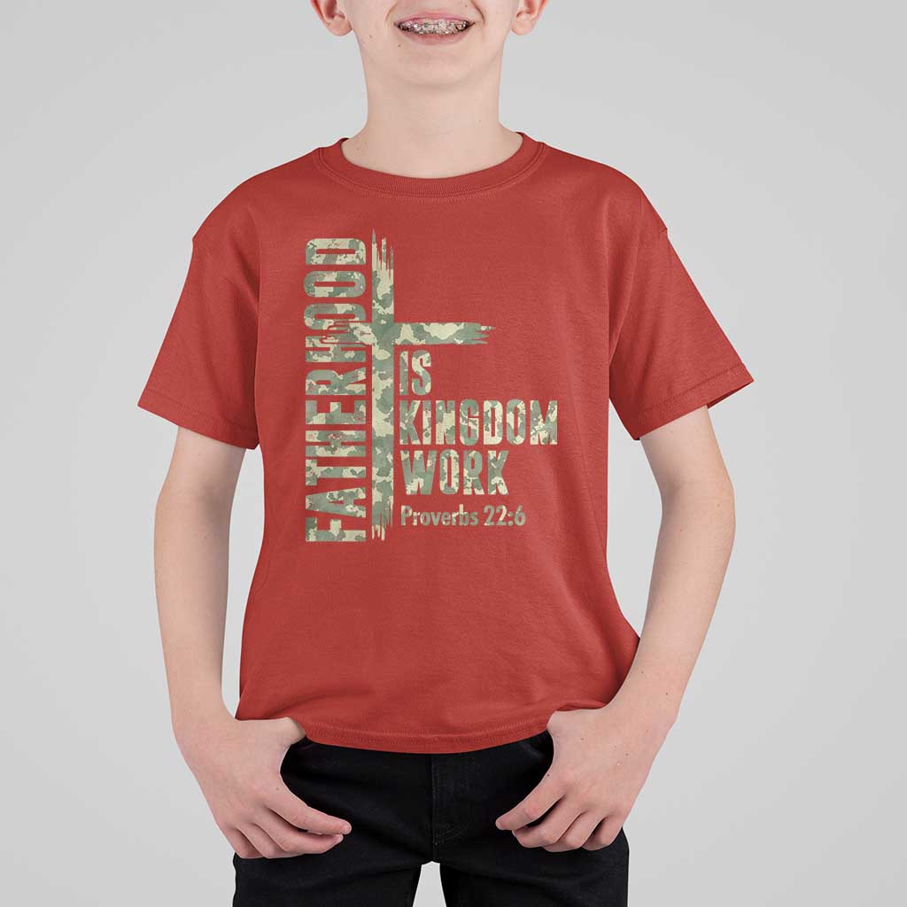 Fatherhood Is Kingdom Work T Shirt For Kid Camo Christian Fathers Day Gift