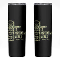 Fatherhood Is Kingdom Work Skinny Tumbler Camo Christian Fathers Day Gift