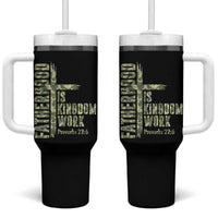 Fatherhood Is Kingdom Work Tumbler With Handle Camo Christian Fathers Day Gift