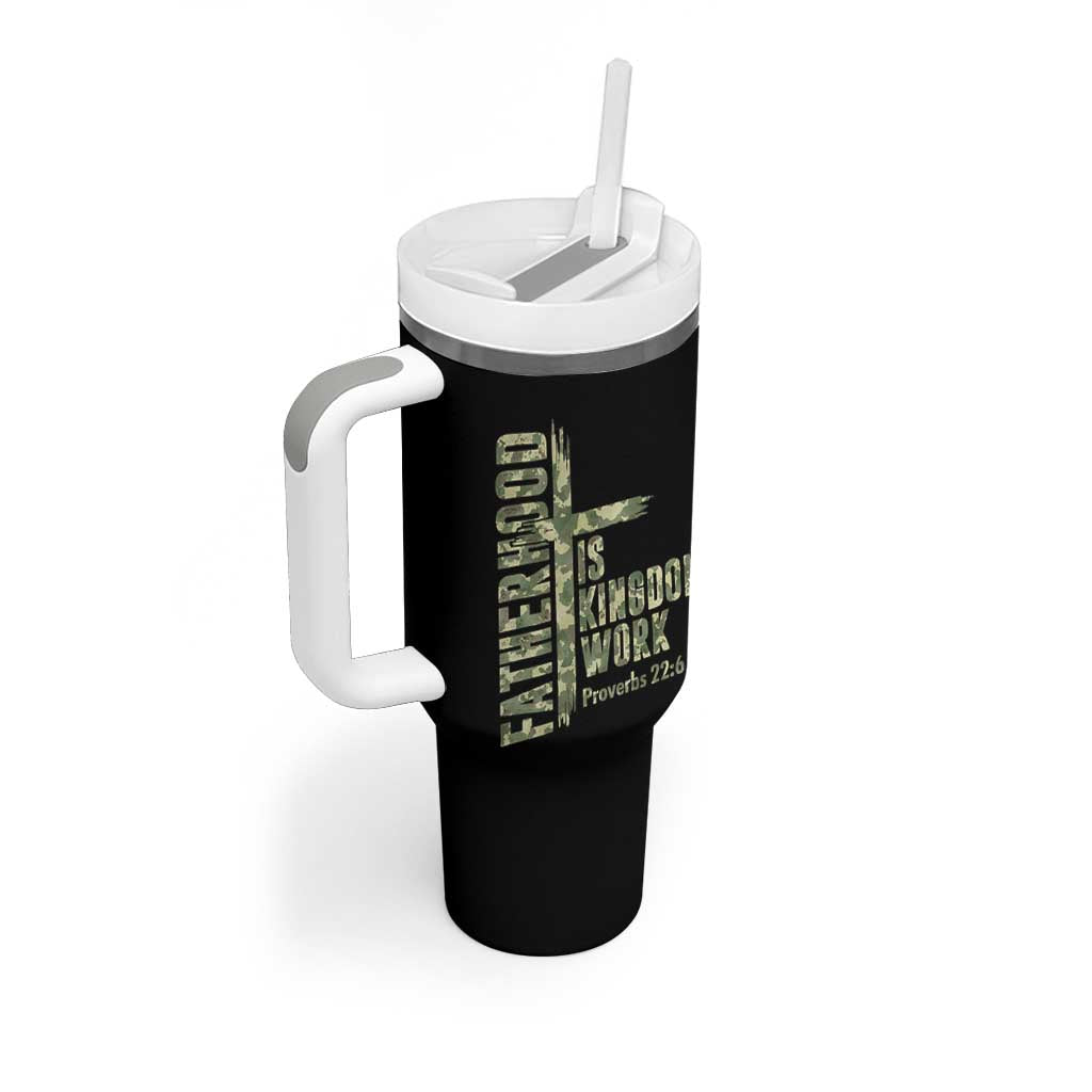 Fatherhood Is Kingdom Work Tumbler With Handle Camo Christian Fathers Day Gift