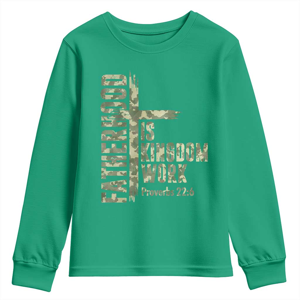 Fatherhood Is Kingdom Work Youth Sweatshirt Camo Christian Fathers Day Gift