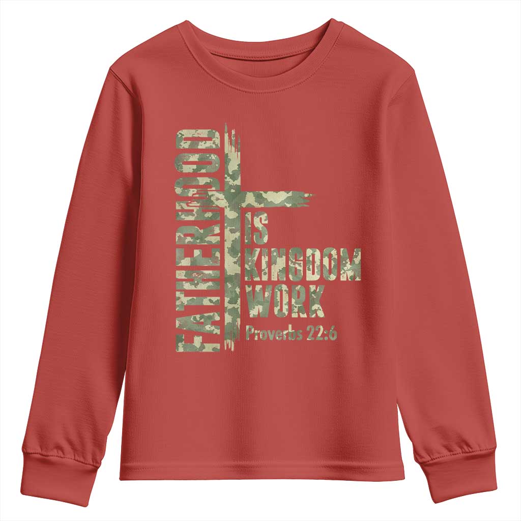 Fatherhood Is Kingdom Work Youth Sweatshirt Camo Christian Fathers Day Gift