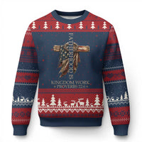 Fatherhood Is Kingdom Work Ugly Christmas Sweater Vintage American Flag Christian Dad Gift
