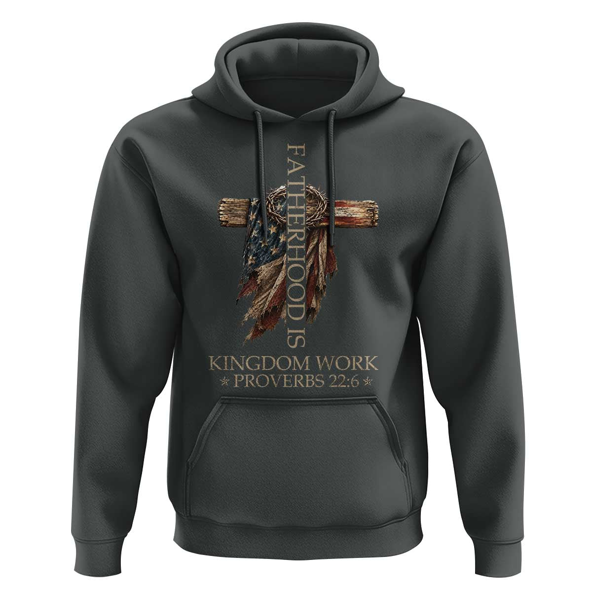 Fatherhood Is Kingdom Work Hoodie Vintage American Flag Christian Dad Gift