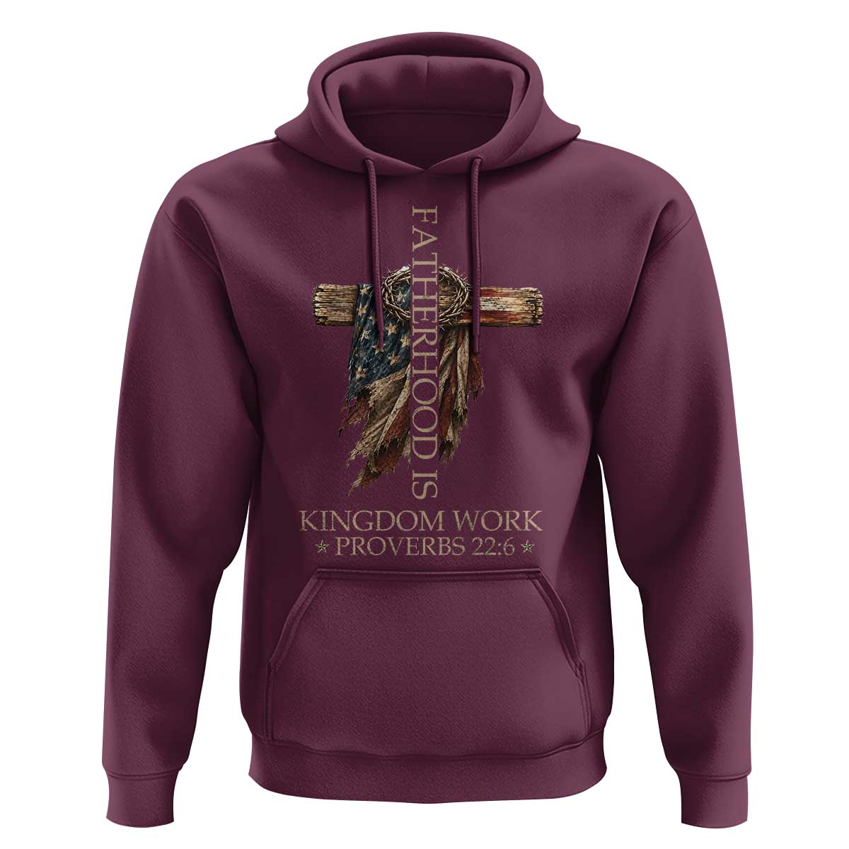 Fatherhood Is Kingdom Work Hoodie Vintage American Flag Christian Dad Gift