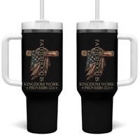 Fatherhood Is Kingdom Work Tumbler With Handle Vintage American Flag Christian Dad Gift