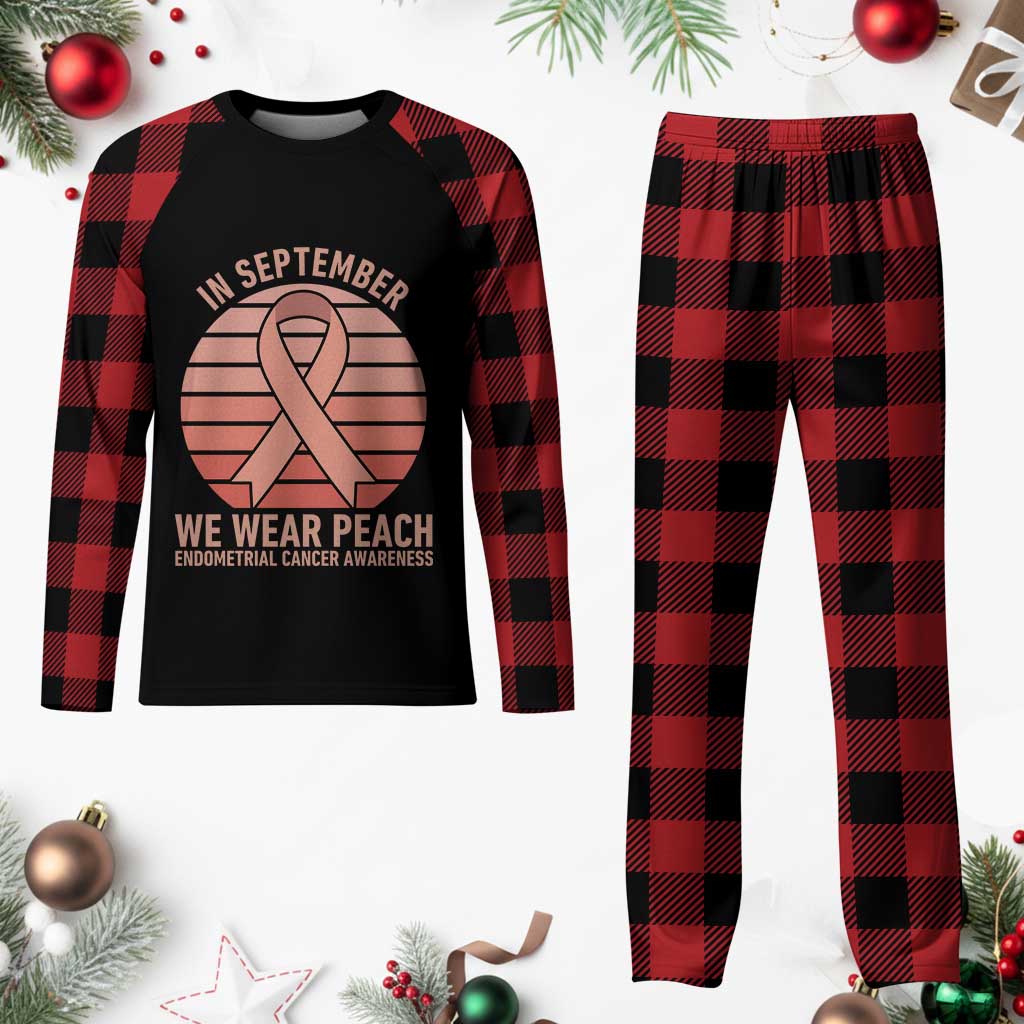 In September We Wear Peach Plaid Pajama Set Endometrial Cancer Awareness Support