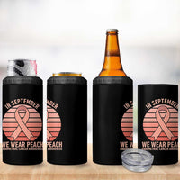 In September We Wear Peach 4 in 1 Can Cooler Tumbler Endometrial Cancer Awareness Support