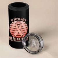 In September We Wear Peach 4 in 1 Can Cooler Tumbler Endometrial Cancer Awareness Support