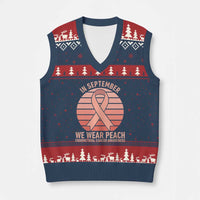 In September We Wear Peach V-Neck Knit Sweater Vest Endometrial Cancer Awareness Support