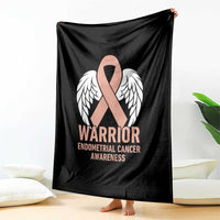 Endometrial Cancer Warrior Throw Blanket Peach Ribbon Angel Wings Support