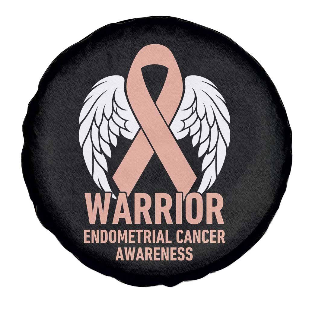 Endometrial Cancer Warrior Spare Tire Cover Peach Ribbon Angel Wings Support