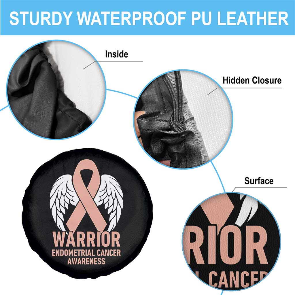Endometrial Cancer Warrior Spare Tire Cover Peach Ribbon Angel Wings Support