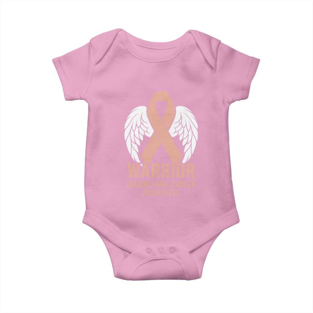 Endometrial Cancer Warrior Baby Onesie Peach Ribbon Angel Wings Support