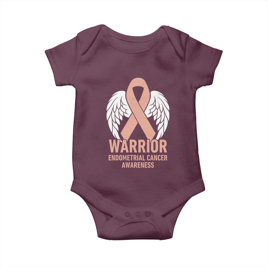 Endometrial Cancer Warrior Baby Onesie Peach Ribbon Angel Wings Support