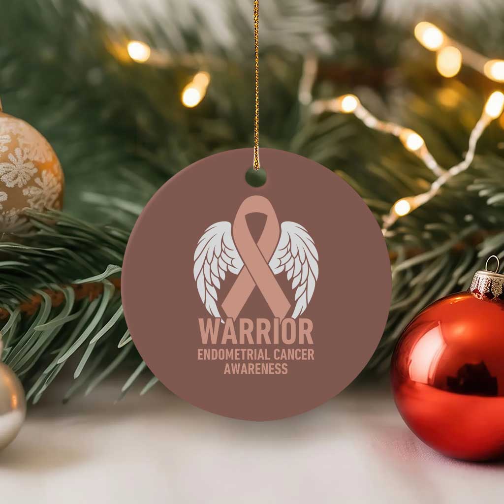 Endometrial Cancer Warrior Ceramic Ornament Peach Ribbon Angel Wings Support
