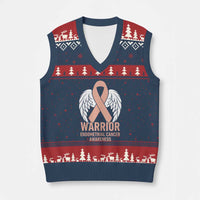 Endometrial Cancer Warrior V-Neck Knit Sweater Vest Peach Ribbon Angel Wings Support