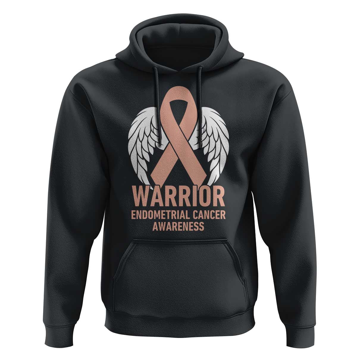 Endometrial Cancer Warrior Hoodie Peach Ribbon Angel Wings Support