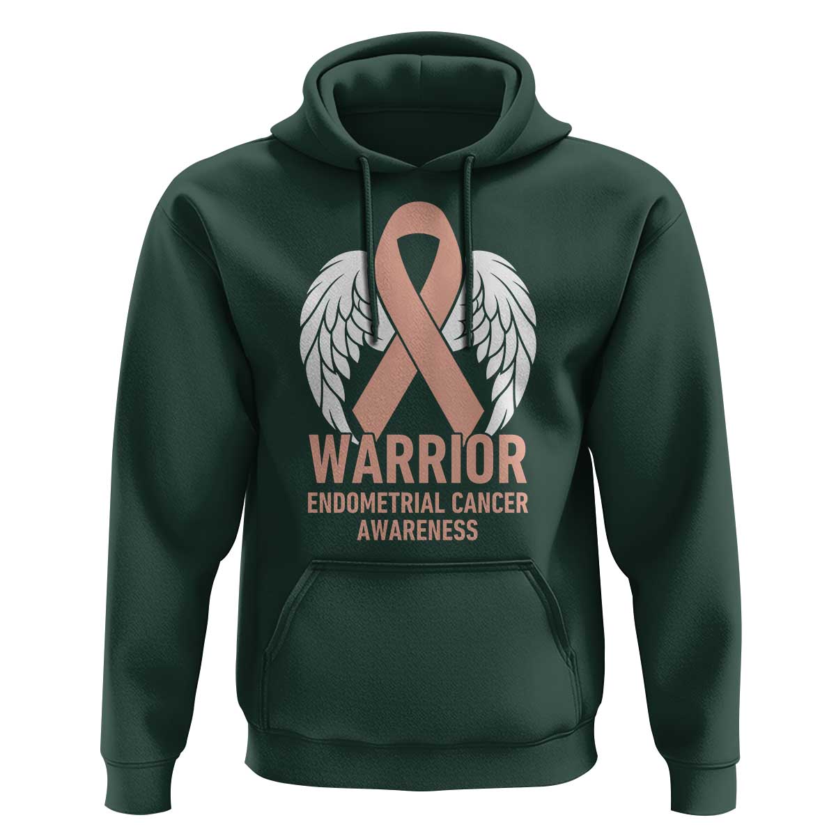 Endometrial Cancer Warrior Hoodie Peach Ribbon Angel Wings Support