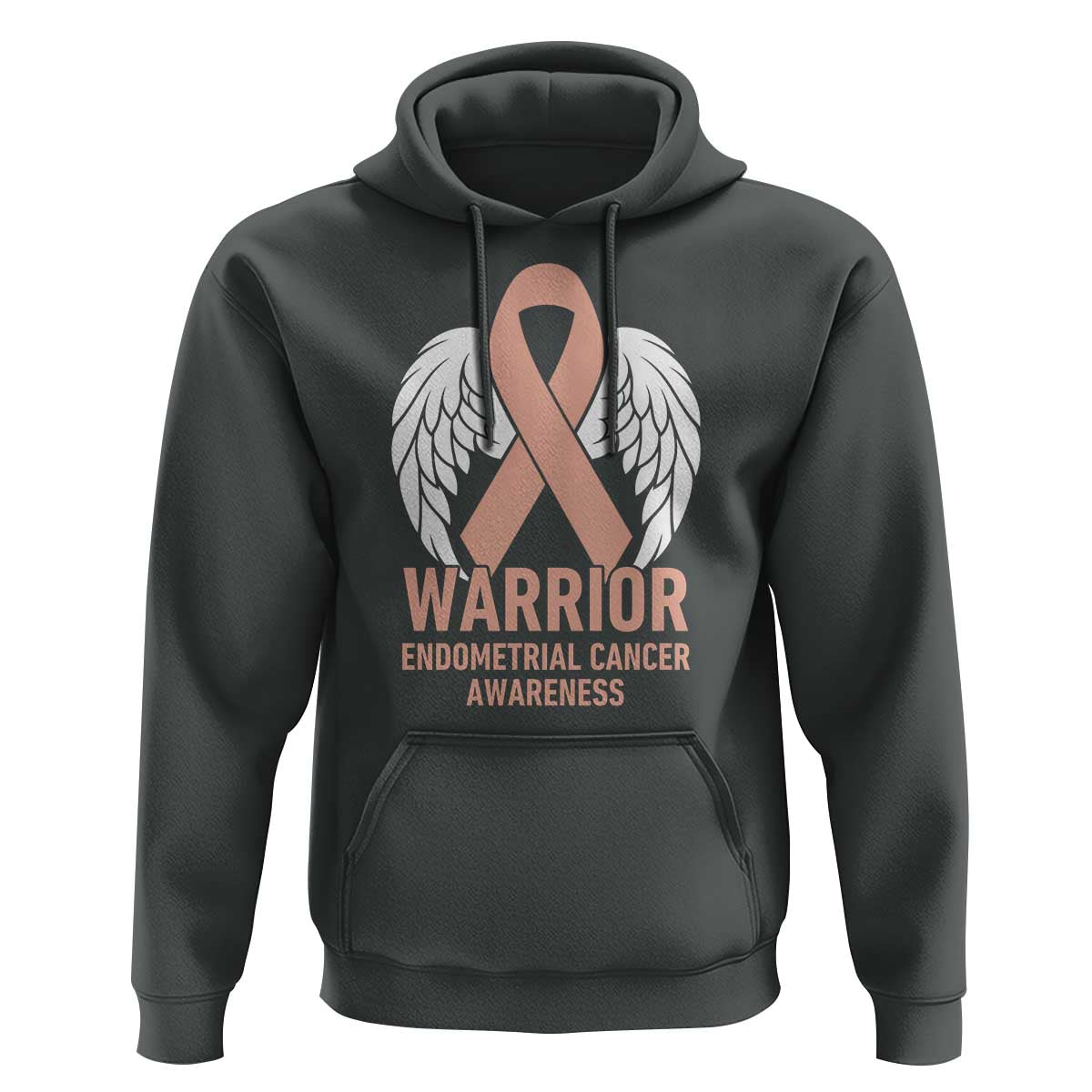 Endometrial Cancer Warrior Hoodie Peach Ribbon Angel Wings Support