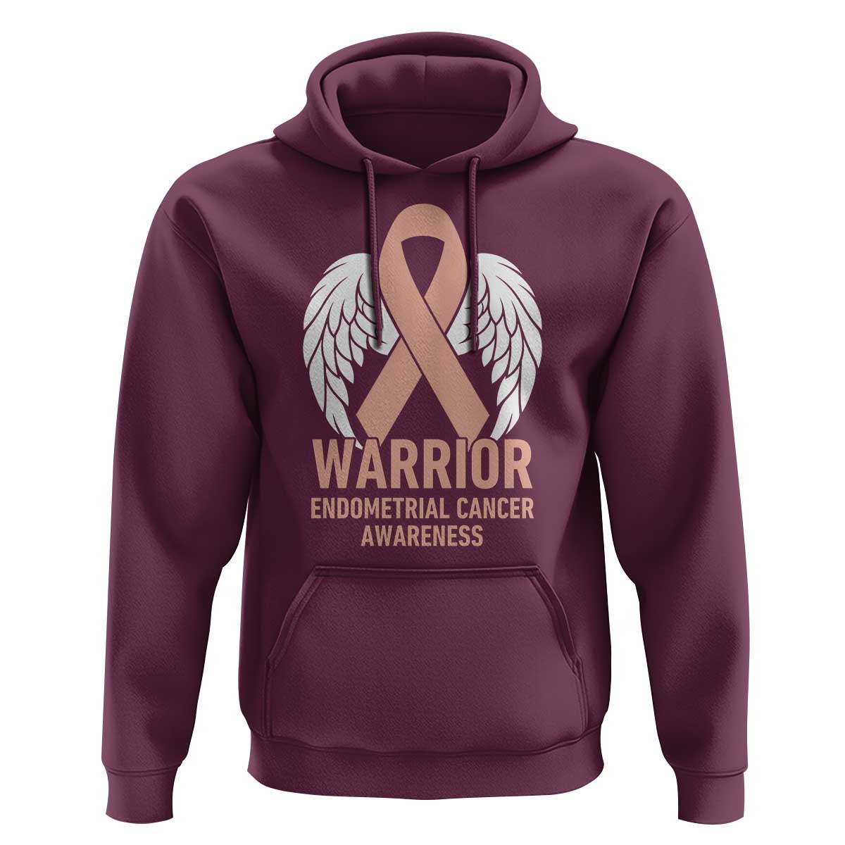 Endometrial Cancer Warrior Hoodie Peach Ribbon Angel Wings Support