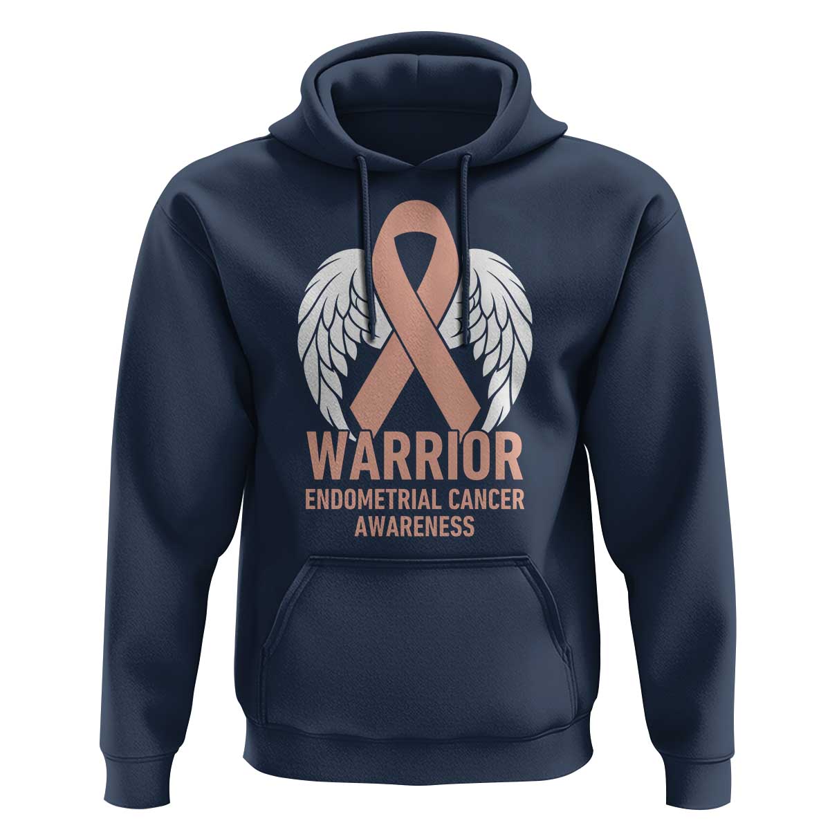 Endometrial Cancer Warrior Hoodie Peach Ribbon Angel Wings Support