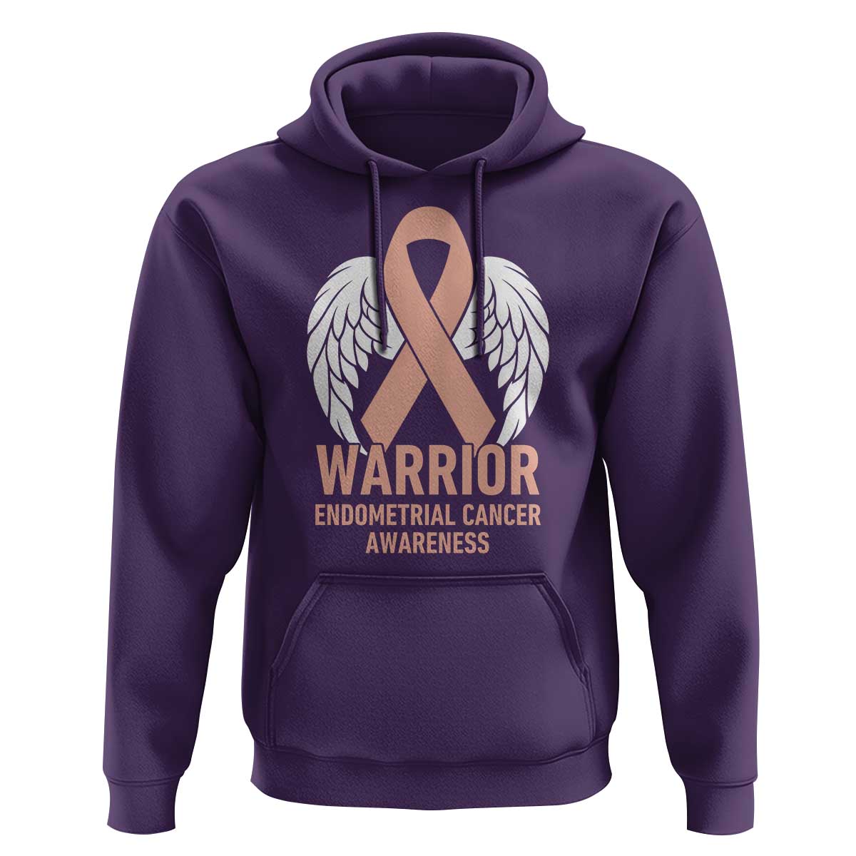 Endometrial Cancer Warrior Hoodie Peach Ribbon Angel Wings Support