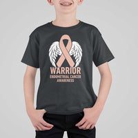 Endometrial Cancer Warrior T Shirt For Kid Peach Ribbon Angel Wings Support