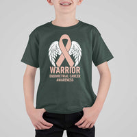 Endometrial Cancer Warrior T Shirt For Kid Peach Ribbon Angel Wings Support