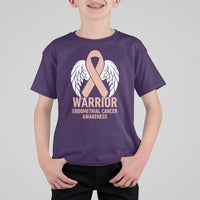 Endometrial Cancer Warrior T Shirt For Kid Peach Ribbon Angel Wings Support