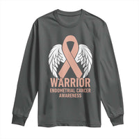 Endometrial Cancer Warrior Long Sleeve Shirt Peach Ribbon Angel Wings Support