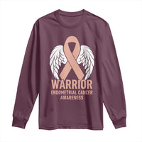 Endometrial Cancer Warrior Long Sleeve Shirt Peach Ribbon Angel Wings Support