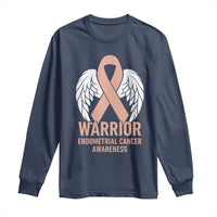 Endometrial Cancer Warrior Long Sleeve Shirt Peach Ribbon Angel Wings Support