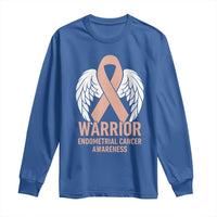 Endometrial Cancer Warrior Long Sleeve Shirt Peach Ribbon Angel Wings Support