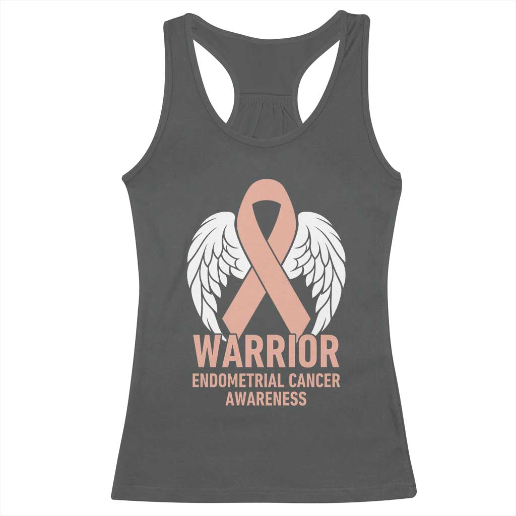 Endometrial Cancer Warrior Racerback Tank Top Peach Ribbon Angel Wings Support