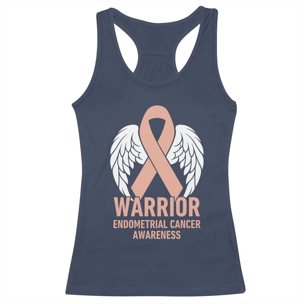 Endometrial Cancer Warrior Racerback Tank Top Peach Ribbon Angel Wings Support